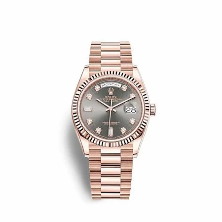 Rolex Day-Date 36 Everose Gold / Fluted / Slate - Diamond / President 128235-0050 (M128235-0050)